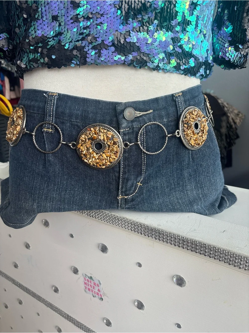 Vintage Gold-Tone Decorative Circle Link Waist Belt - Women's Gold Accent